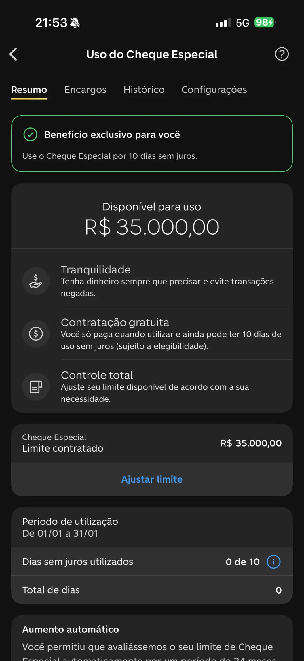 Tela do C6 Bank sobre o Cheque Especial.
