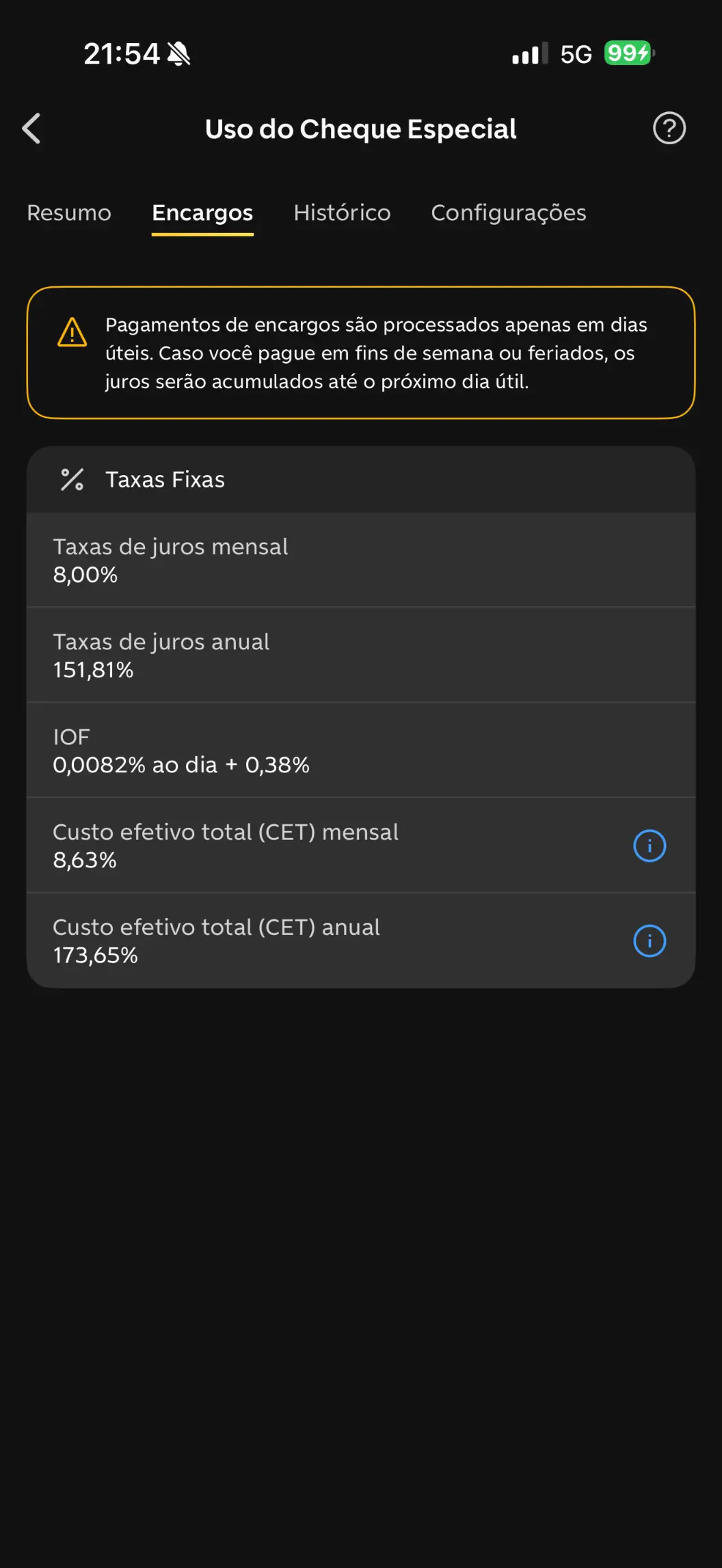 Tela do C6 Bank sobre o Cheque Especial.
