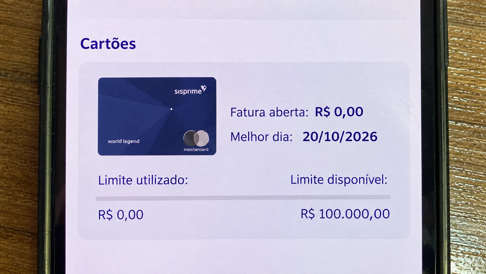 Convite no app para o Sisprime World Legend Mastercard