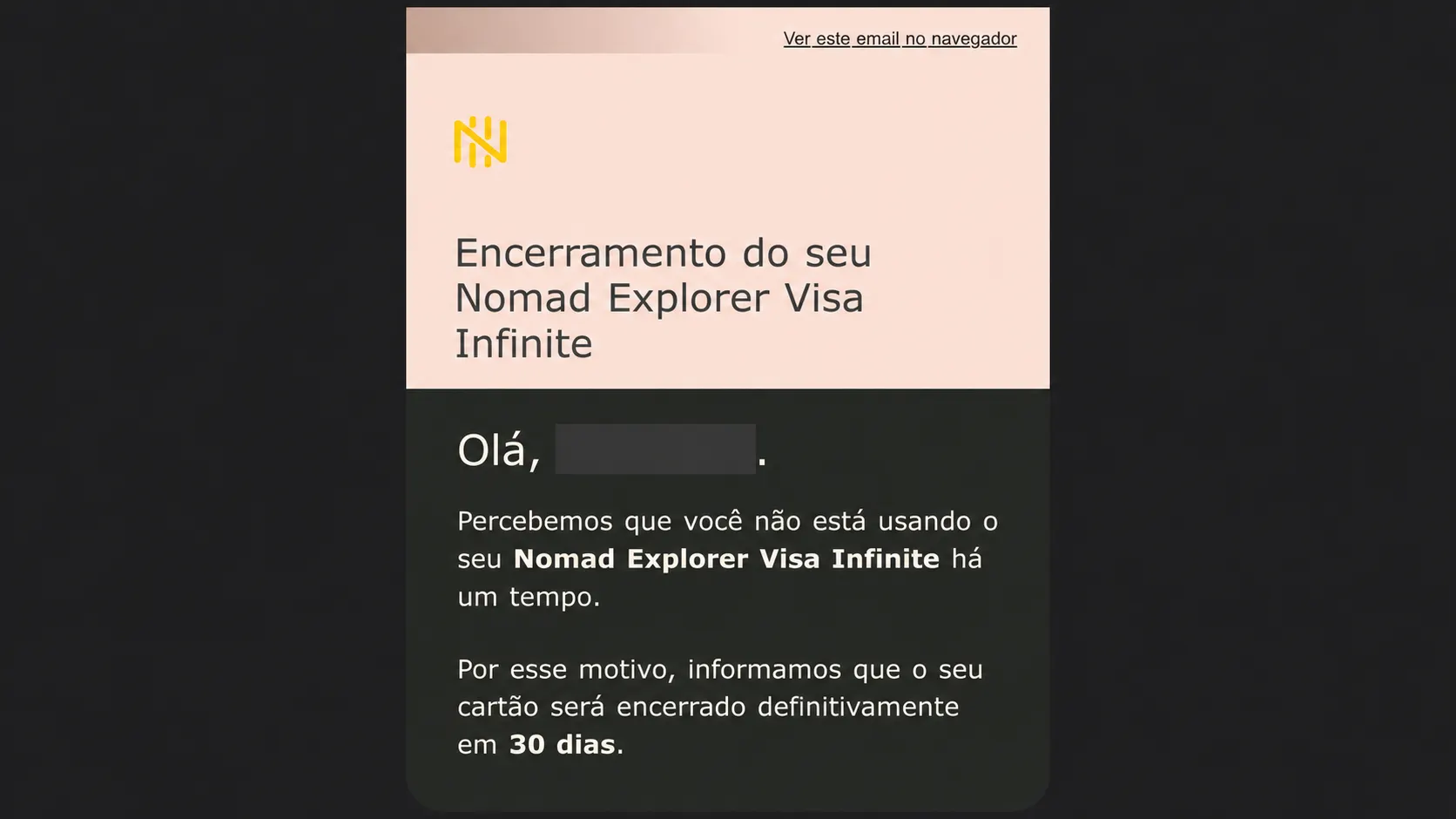 Aviso do cancelamento do Nomad Explorer por falta de uso